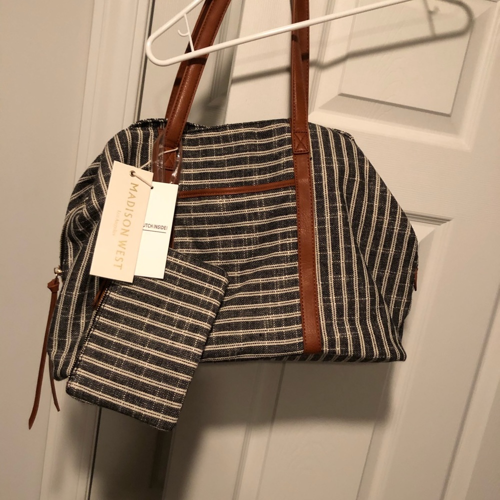 Madison west striped purse with mini clutch